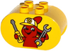 Duplo, Brick 2 x 4 x 2 Rounded Ends with Bunny / Rabbit Holding Wrench and Screwdriver Pattern