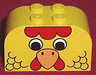Slope, Curved 4 x 2 x 2 Double with 4 Studs with Chicken Head with Eyes, Feathers, Orange Beak, Red Comb and Wattle Pattern