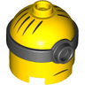 Minifigure, Head, Modified Minion, Tall with Molded Black Single Lens Goggles and Printed Hair and Sad Mouth Pattern