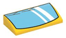 Slope, Curved 2 x 4 x 2/3 with Bottom Tubes with Medium Azure Glass with White Reflections / Stripes, Silver Wipers and Dark Silver Frame Pattern (BrickHeadz Bumblebee Vehicle Windshield)