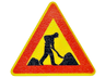 Road Sign 2 x 2 Triangle with Clip with Road Repair Worker and 2 Piles Pattern