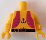 Torso Pirate Magenta Vest Open with Gold Buttons, Black Belt with Buckle, Anchor Tattoo, Navel Pattern / Yellow Arms / Yellow Hands