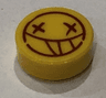 Tile, Round 1 x 1 with Smiley Face with X Eyes Pattern