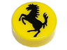 Tile, Round 1 x 1 with Black Horse Silhouette Ferrari Logo Pattern