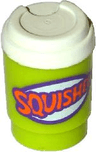 Minifigure, Utensil Cup, Take Out Cup without Top Hole with White Lid and Dark Purple and Orange 'SQUISHEE' Pattern