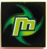 Tile 2 x 2 with Stylized Letter M and Green Swirl on Black Background Pattern