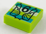 Tile 1 x 1 with Black '6', Dark Turquoise and White Stripes Pattern