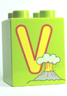 Duplo, Brick 2 x 2 x 2 with Letter V and Volcano Pattern