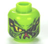 Minifigure, Head Alien with Yellow Snake Eyes, Scars Across Left Eye, Dark Green Markings, Wide Lopsided Open Mouth with Fangs and Red Tongue Pattern