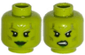 Minifigure, Head Dual Sided Alien Female Silver Tattoos, Eyelashes, Green Lips, Smile / Angry Pattern