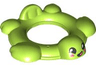 Duplo Bath Toy 8 x 8 Floating Ring, Top - Turtle with Black Eyes, Coral Ovals on Cheeks, Lopsided Open Mouth Smile with Tongue Pattern