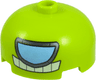 Brick, Round 3 x 3 x 1 1/3 Dome Top - Open Stud with Bright Light Blue and Dark Silver Visor, and White Teeth with Black Outlines Pattern