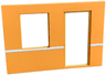 Scala Wall, Vertical Grooved 40 x 2 x 22 2/3 with Window and Door with White Stripe on Light Orange Background Pattern