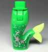 Mini Doll Hips and Mermaid / Merman Tail Assembly with Yellowish Green Caudal Fin and Metallic Pink Stars and Filigree Pattern