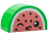 Duplo, Brick 2 x 4 x 2 Slope Curved Double with White and Coral Watermelon, Black Seeds and Winking Face Pattern