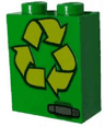 Brick 1 x 2 x 2 with Inside Stud Holder with Yellow Recycling Arrows and Silver Door Handle Pattern