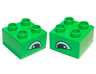 Duplo, Brick 2 x 2 with Black and White Slanted Alligator / Crocodile Eye Pattern on Opposite Sides