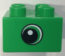 Duplo, Brick 2 x 2 with Circled Black Eye Small with Crescent and White Pupil Pattern on Both Sides