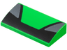 Slope, Curved 2 x 4 x 2/3 with Bottom Tubes with Trapezoid in Center and Dark Silver Triangular Panels on Sides on Black Background Pattern