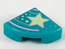 Tile, Round 1 x 1 Quarter with Bright Light Yellow Star and Spots, Bright Pink and Metallic Light Blue Lines Pattern