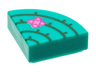 Tile, Round 1 x 1 Quarter with Dark Green Cactus Lines, Magenta and Dark Pink Flower Pattern