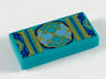 Tile 1 x 2 with Gold Lattice with Dark Blue and Bright Light Blue Trim Pattern
