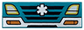 Tile 2 x 6 with White Bumper and EMT Star of Life, Black Grille, Yellow Headlights and Orange Blinkers Pattern