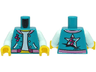 Torso Open Jacket with Pockets over Light Aqua Shirt, Magenta Music Notes and Trim, Star on Back, Yellow Neck Pattern (BAM) / Light Aqua Arms / Yellow Hands