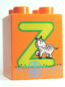 Duplo, Brick 2 x 2 x 2 with Letter Z and Zebra in Zoo Pattern