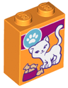 Brick 1 x 2 x 2 with Inside Stud Holder with White Cat and Paw Print Cat Food Box Pattern