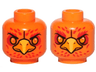 Minifigure, Head Dual Sided Alien Chima Phoenix with Orange Eyes, Circles, Red Feathers and Yellow Beak, Neutral / Stern Pattern (Frax)
