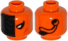 Minifigure, Head Alien with Mask Half Black with Dark Blue Contours, White Eye, Ribbons on Back on Back Pattern