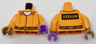 Torso Prisoner Jumpsuit with Dark Orange Belt over White Shirt, 'ARKHAM' on Black Rectangle on Back Pattern / Orange Arms / Medium Lavender Hand Left / Medium Nougat Hand Right