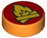 Tile, Round 1 x 1 with Yellow Campfire on Red Background Pattern