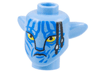 Minifigure, Head, Modified Alien Na'vi with Yellow Eyes, Silver Spots, Blue Markings, Black Braids, Frown Pattern