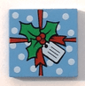 Tile 2 x 2 with Green Holly Leaves, Red Ribbon, and White Gift Tag and Polka Dots Pattern