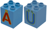 Duplo, Brick 2 x 2 x 2 with Capital Letter A with Ring (Å) and U with Diaeresis (Ü) Pattern on Opposite Sides