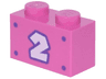 Brick 1 x 2 with White Number 2 with Dark Purple Outline and 4 Dots Pattern