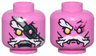 Minifigure, Head Dual Sided Alien with Bushy White Eyebrow and Moustache, Yellow Eye Right, Dark Green Eye Patch with Silver Strap and Angry Open Mouth with Top Teeth / Neutral with Fangs and Magenta Eye Shadow Pattern