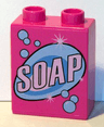 Duplo, Brick 1 x 2 x 2 with 'SOAP' text Pattern
