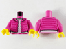 Torso Female Puffy Coat Open with Magenta Gathers and Silver Buttons over White Shirt with Light Bluish Gray Collar Pattern / Dark Pink Arms / Yellow Hands
