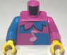 Torso Jester Costume with Collar, Dark Azure Panels and Bright Pink Music Note Pattern (BAM) / Dark Pink Arm Left / Dark Azure Arm Right / Yellow Hands
