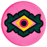 Tile, Round 1 x 1 with Black, Yellow and Dark Green Diamond Shaped Demon Eye Pattern