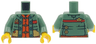 Torso Sweater with Bright Light Blue Buttons, Red Stripe, Gold Pockets and Pins over Reddish Orange Tang Jacket Pattern / Sand Green Arms / Yellow Hands