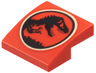 Slope, Curved 2 x 2 x 2/3 with Black Dinosaur in Tan Circle (Jurassic Park Logo) Pattern