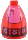 Mini Doll Skirt Long Full with Dark Red Hem with Flowers and Dark Pink Apron with Pocket Pattern