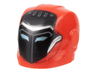 Minifigure, Headgear Helmet Armor Plates and Ear Protectors with Black Face, Metallic Light Blue Eye Slits, Silver Trim Pattern