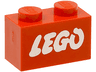 Brick 1 x 2 with LEGO Logo Open O Style White without Black Outline Pattern (Samsonite)