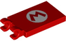Tile, Modified 2 x 3 with 2 Clips with Letter M in White Oval Pattern
