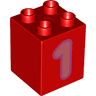 Duplo, Brick 2 x 2 x 2 with Coral Number 1 with Medium Lavender Outline Pattern